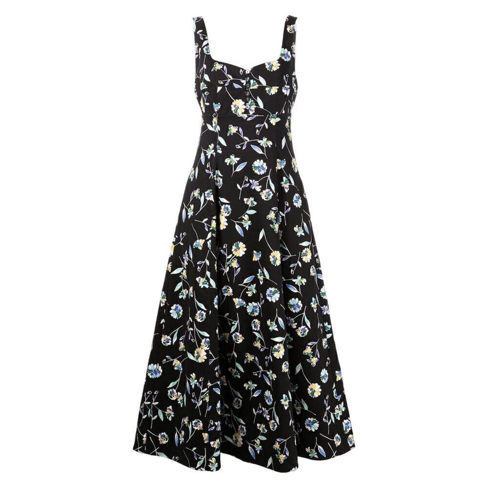 Nicholas Kiki Floral-Print Maxi Dress Black Sleeveless Square Neck Size 0 - Picture 3 of 14